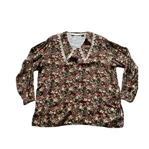 Vintage Womens/Teen Floral Blouse with Lace Collar Western Prairie Kathryn Deene